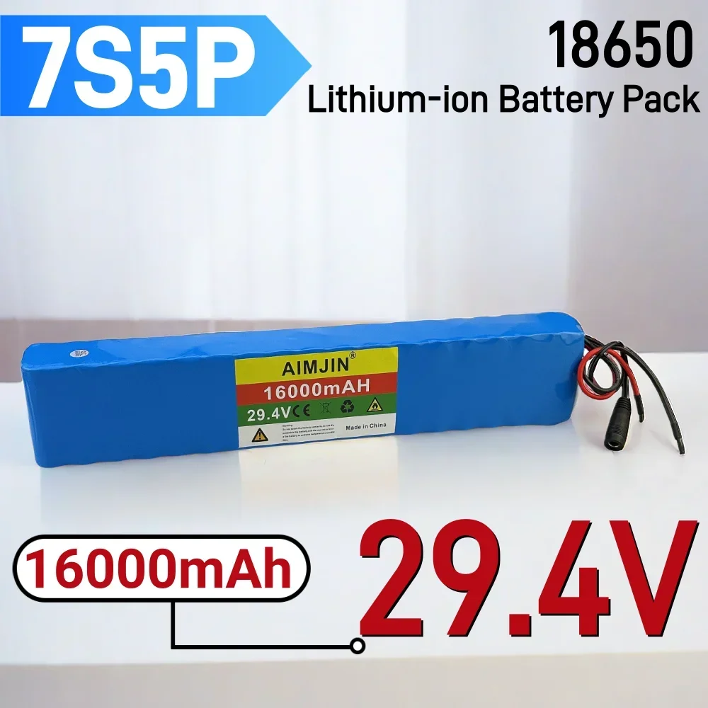 High Power Rechargeable Battery 29.4V 16000mAh 18650 7S5P Lithium-ion Battery Pack Suitable for Electric Bicycles Electric Scoot