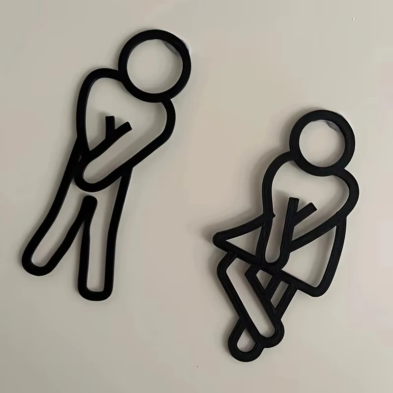 3D Printed Funny Bathroom Door Sign Women Men and Women Toilet Signs 2D Flat Restroom Door Decor Hanging Pieces Wall Sticker