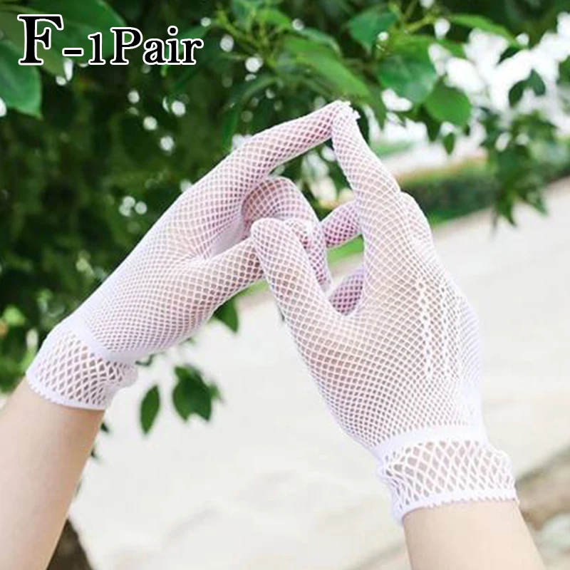 Short Lace Bride Gloves Bow Sheer Fishnet Mesh White Gloves For Women Bridal Wedding Dress Full Finger Mittens Party Accessories