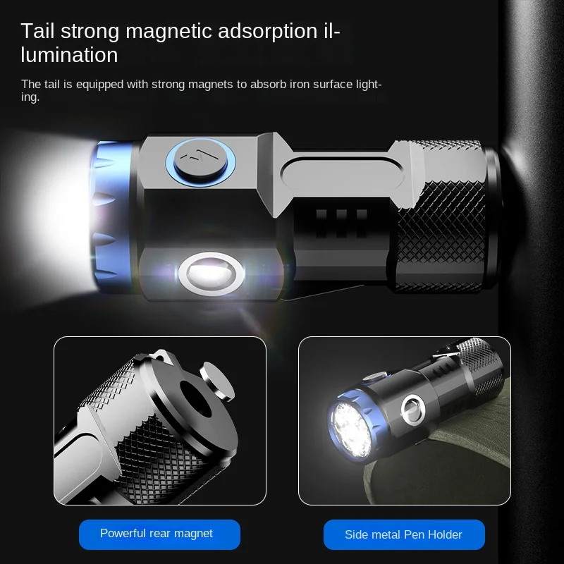 High Power Rechargeable Mini Flashlight with 8*P35 Wick and Side Light Magnet Clip Torch Powerful edc Flashlights for Camping