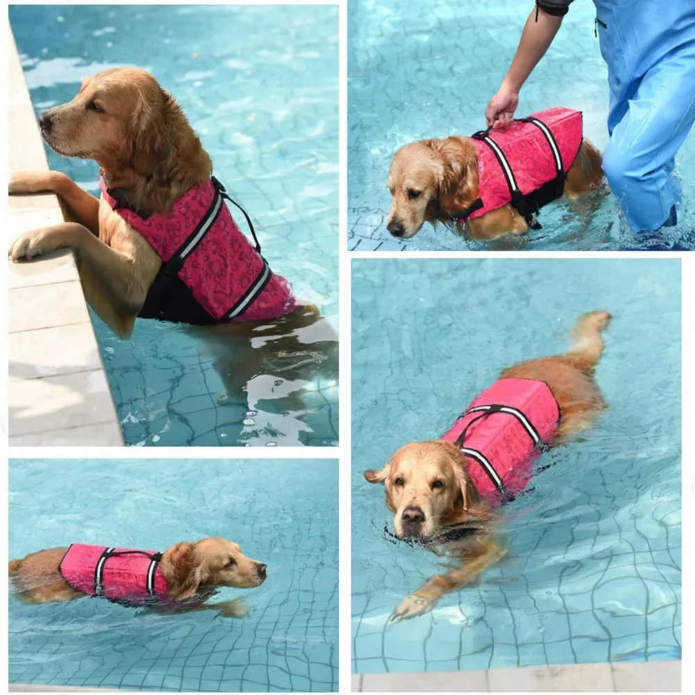 Dog Life Jacket Reflective Adjustable Durable Flotation Swimming Boating Suit Puppy Lifesaver Pets Clothes with Rescue Handle