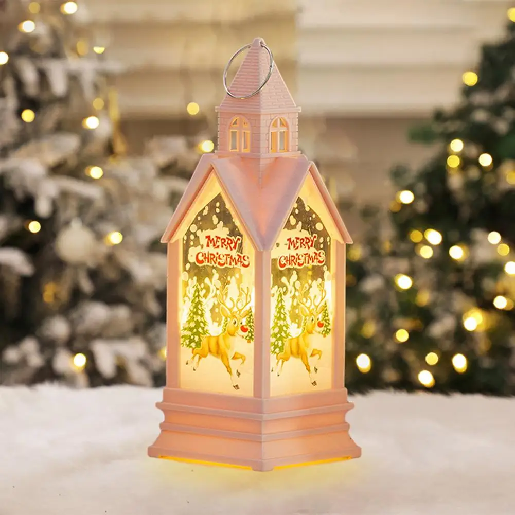 

Desktop Christmas Lantern Santa Claus Lantern Vintage Christmas Lantern Castle Shape Santa Trees Snowmen Elk Battery Operated