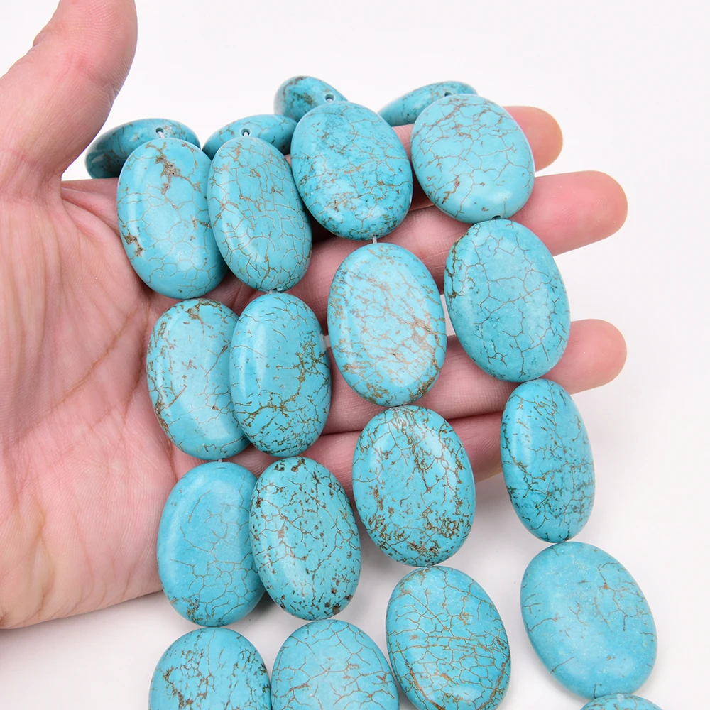 APDGG Big 25x35mm Real Stone Blue Turquoise Smooth Oval Shape Loose Beads 15