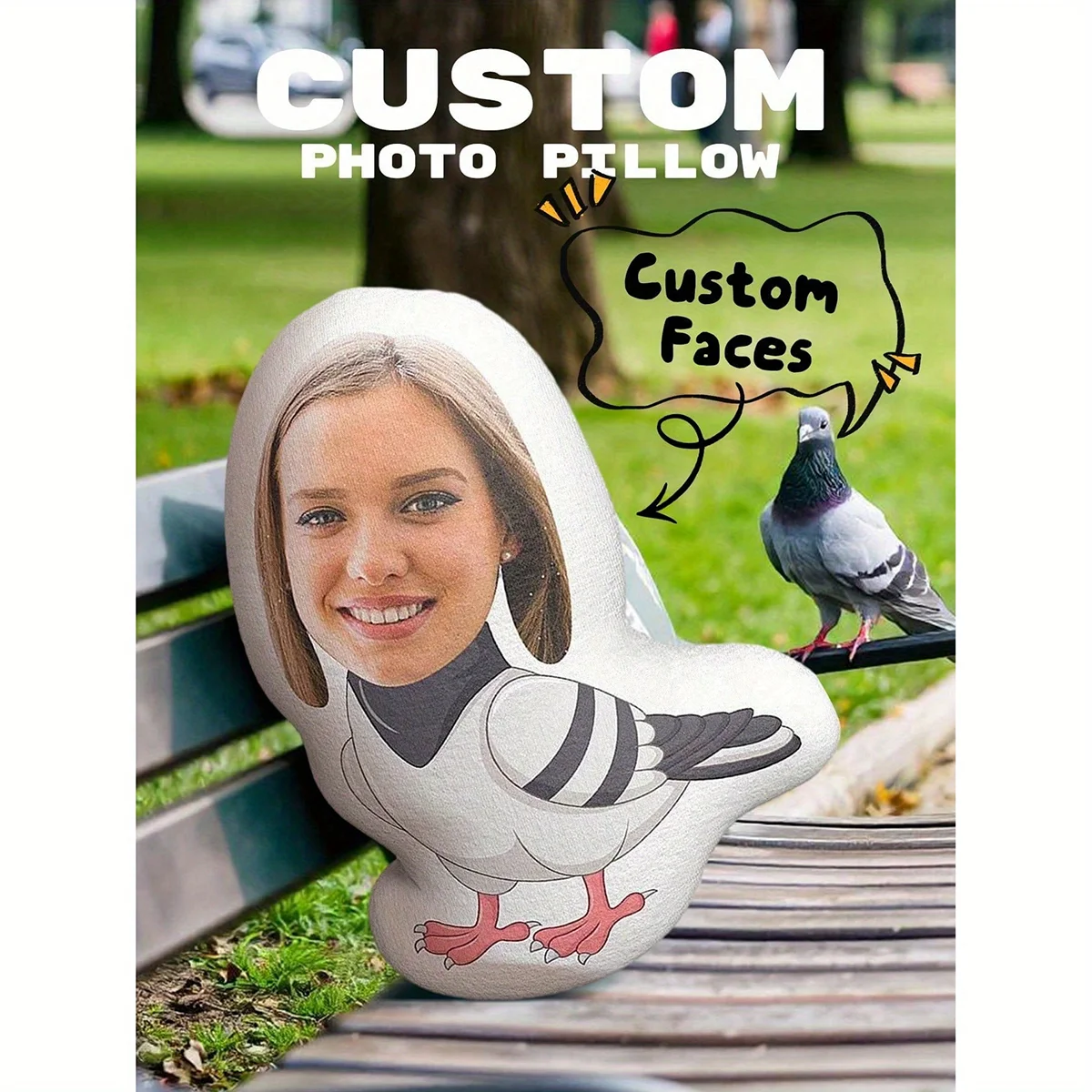 Customized Photo Pillow with 3D Double-Sided Printing and Quirky Pigeon Shape, Made of Soft Plush Material, Available in Various