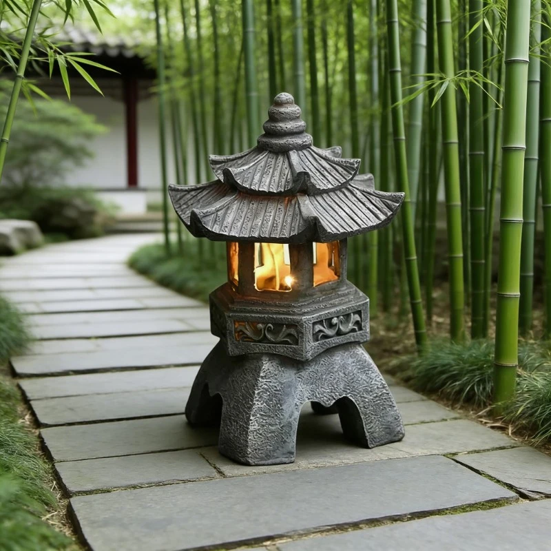 Garten-Zen-Pagoden-Statue, solarbetrieben, chinesische Laterne, Steinturm, Außenpalastlampe, Hofdekoration, Ornamentleuchte