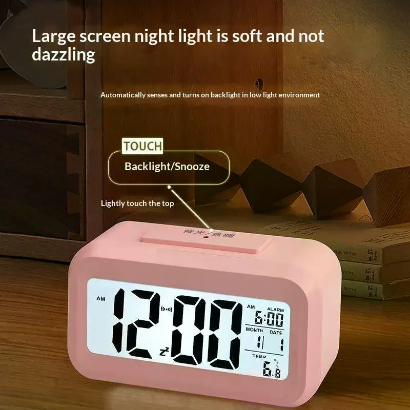 Digital Compact Alarm Clock Multiple Colors Temperature Date Display Snooze Function For Bedroom Office Students Dorm