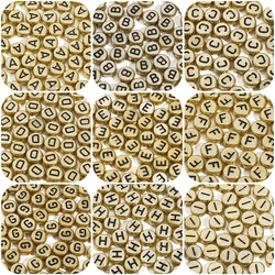 50Pcs/Lot Gold Color Acrylic Letter Beads Round Alphabet Spacer Loose Beads For Jewelry Making Findings Diy Bracelet Accessories