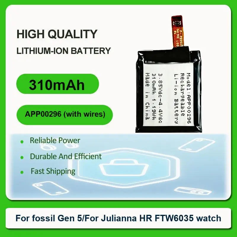 

Replacement Smartwatch Battery For fossil Gen 5 Gen5/Fossil For Julianna HR FTW6035 APP00296 (with wires) 310mAh Full Capacity