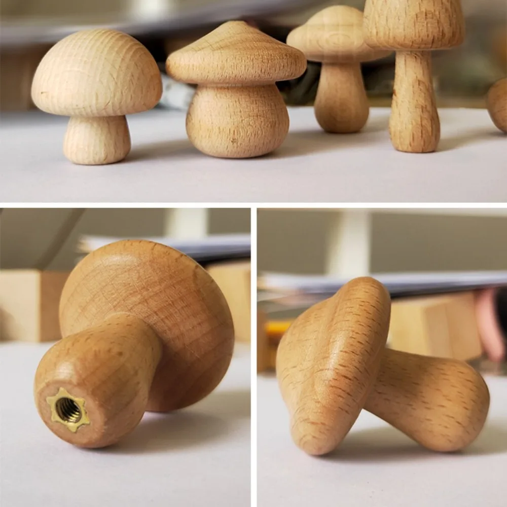 Wooden Mushroom Wall Hook Self-Adhesive Mushroom Shape Bag Hangers Coat Hat Key Hooks For Bedroom Living Room Decoration