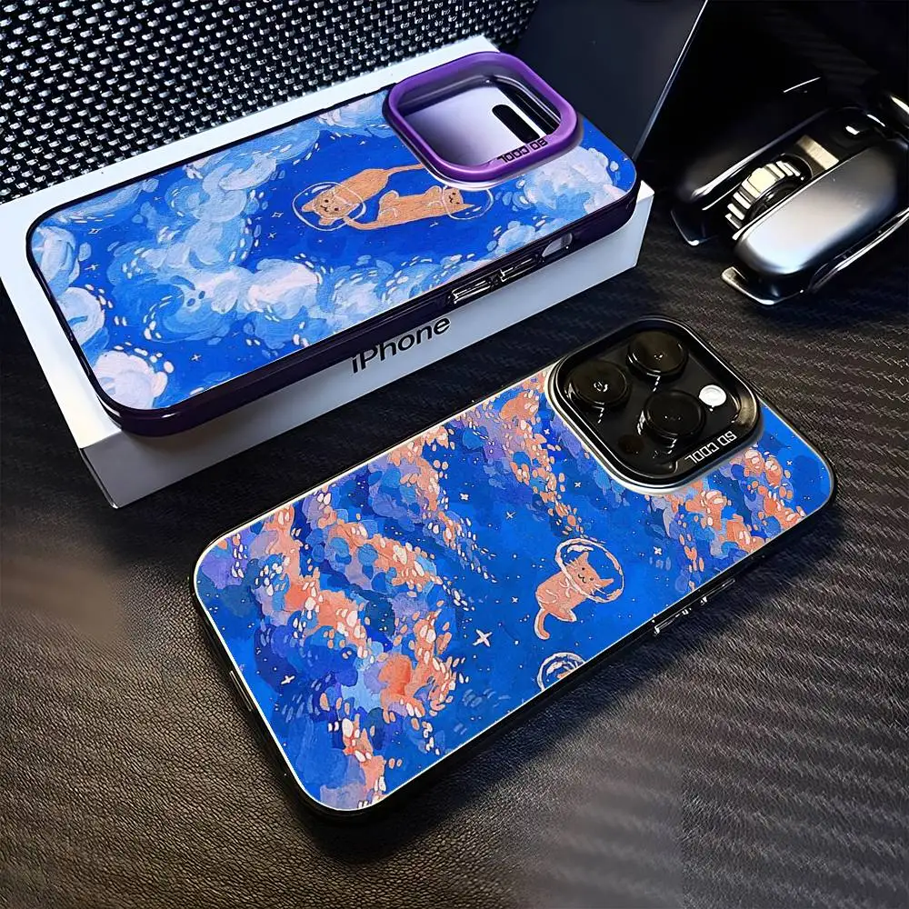 

cute little cat blue sky comic Phone Case For iPhone17,16,15,14,13,12,11 Plus,Pro Max Purple Matte Shockproof Cover