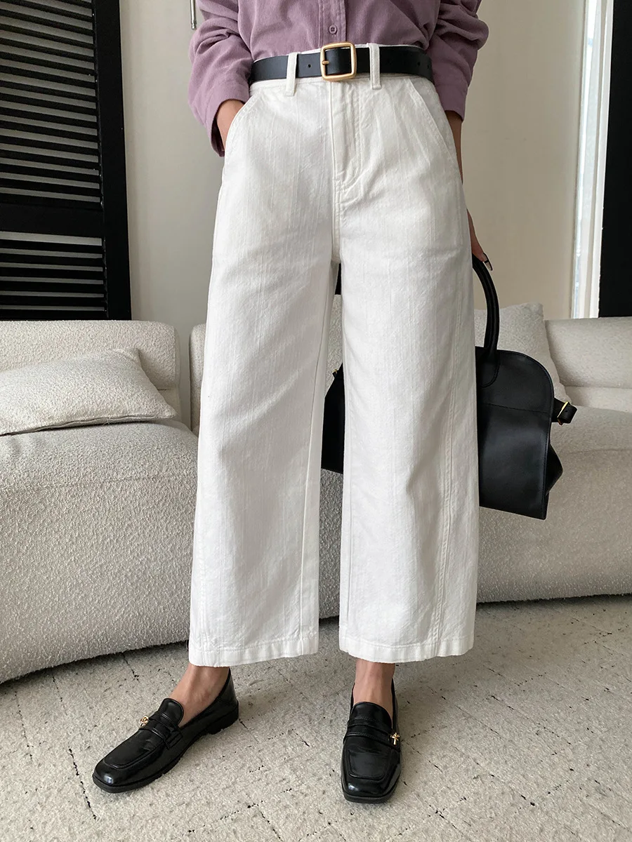 Autumn new casual solid color fashionable high waist straight leg slimming jeans
