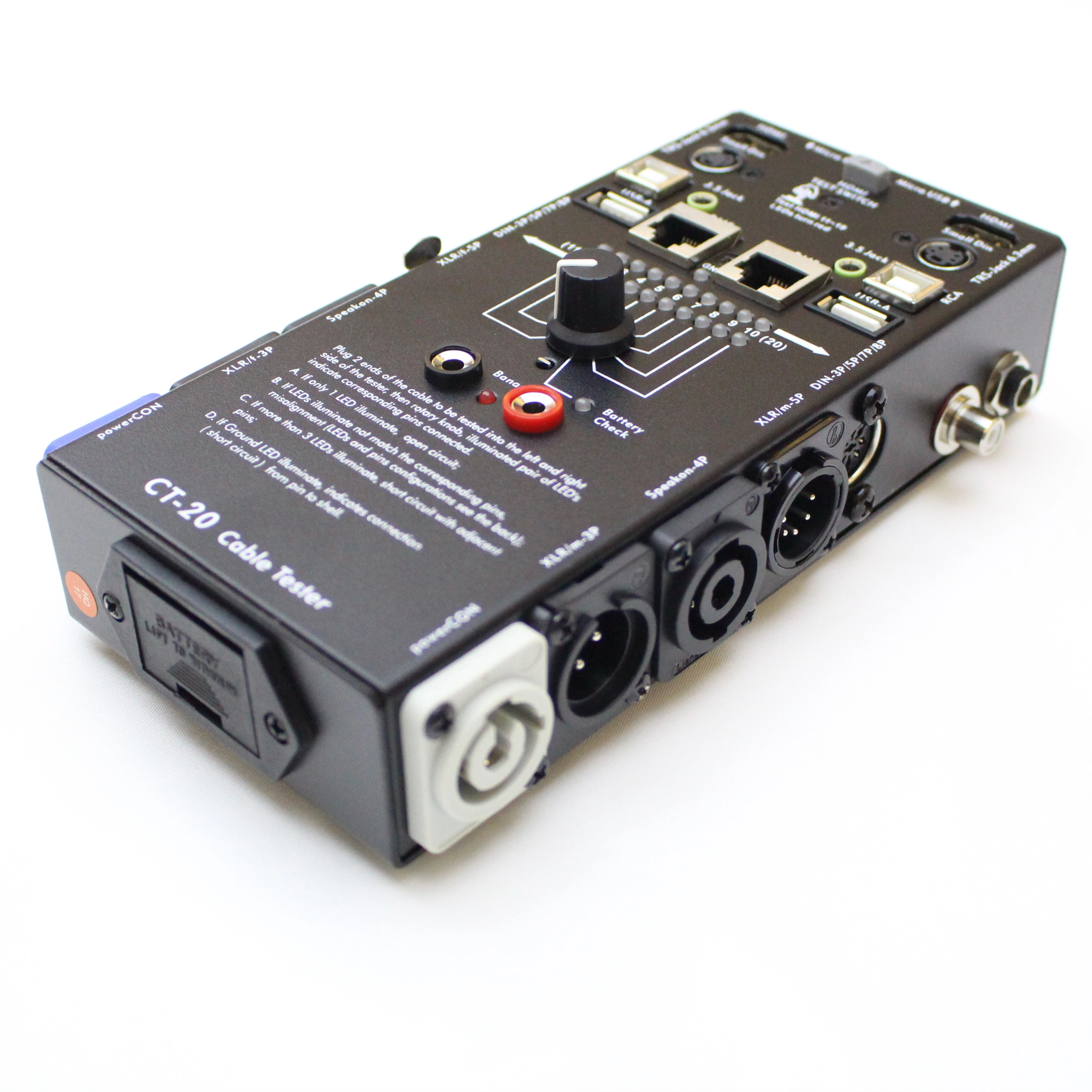 Professional Audio & Stage Lighting Cable Tester - Continuity Test for Powercon, Speakon, XLR, USB, RCA