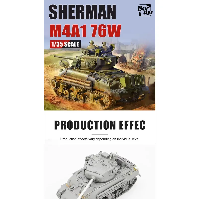 BORDER BT-046 1/35 Scale Sherman M4A1 รถถังกลาง 76 มม.ป้อมปืนประเภทประกอบชุด