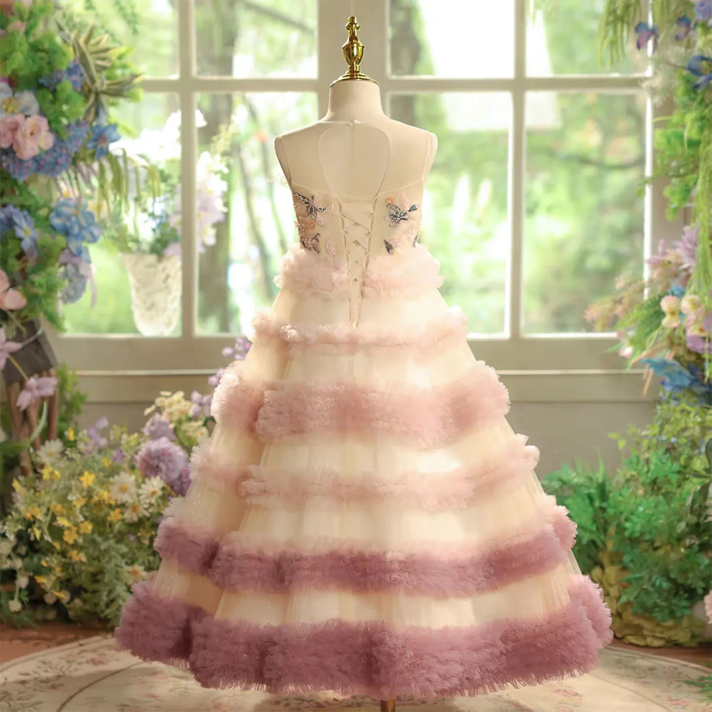 Jill Wish J602 Tiered Lace Appliques Princess Dress for Girls Luxury Children's Formal Gown for Wedding Birthday Party Pageant