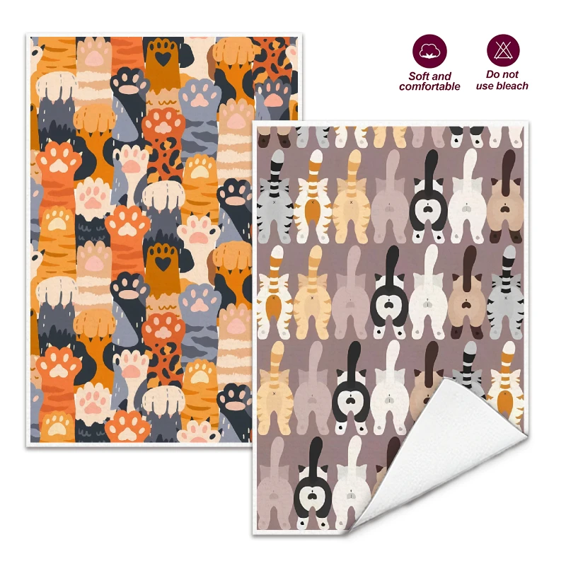 2Pcs, Cat Paw and Cat Butt Kitchen Towels, 40Cm*60Cm Towel Set, Best Kitchen Towels, Super Absorbent Soft Cleaning Cloth, Cooking and Baking Tea Towels, Hand Towels, Cleaning Cloths, Dishcloths, Kitchen Decor, Living Room Decorations, Kitchen Essentials, Home Essentials