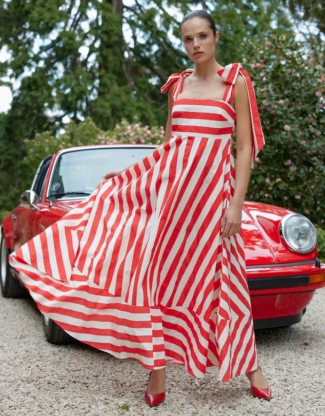 Vestido largo informal con estampado a rayas para mujer, traje elegante con tirantes y espalda descubierta, moda de verano, 2024