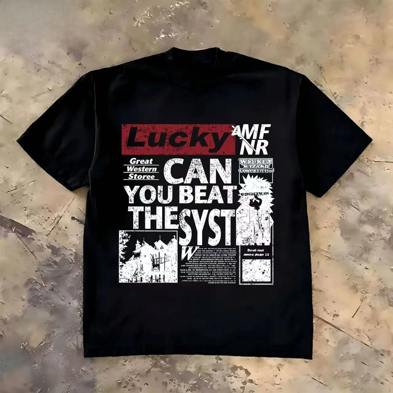 2026 Vintage Slogan Newspaper Style T Shirt, Grunge Distressed Letter Collage Print Casual Short Sleeve Top Oversized Men Women