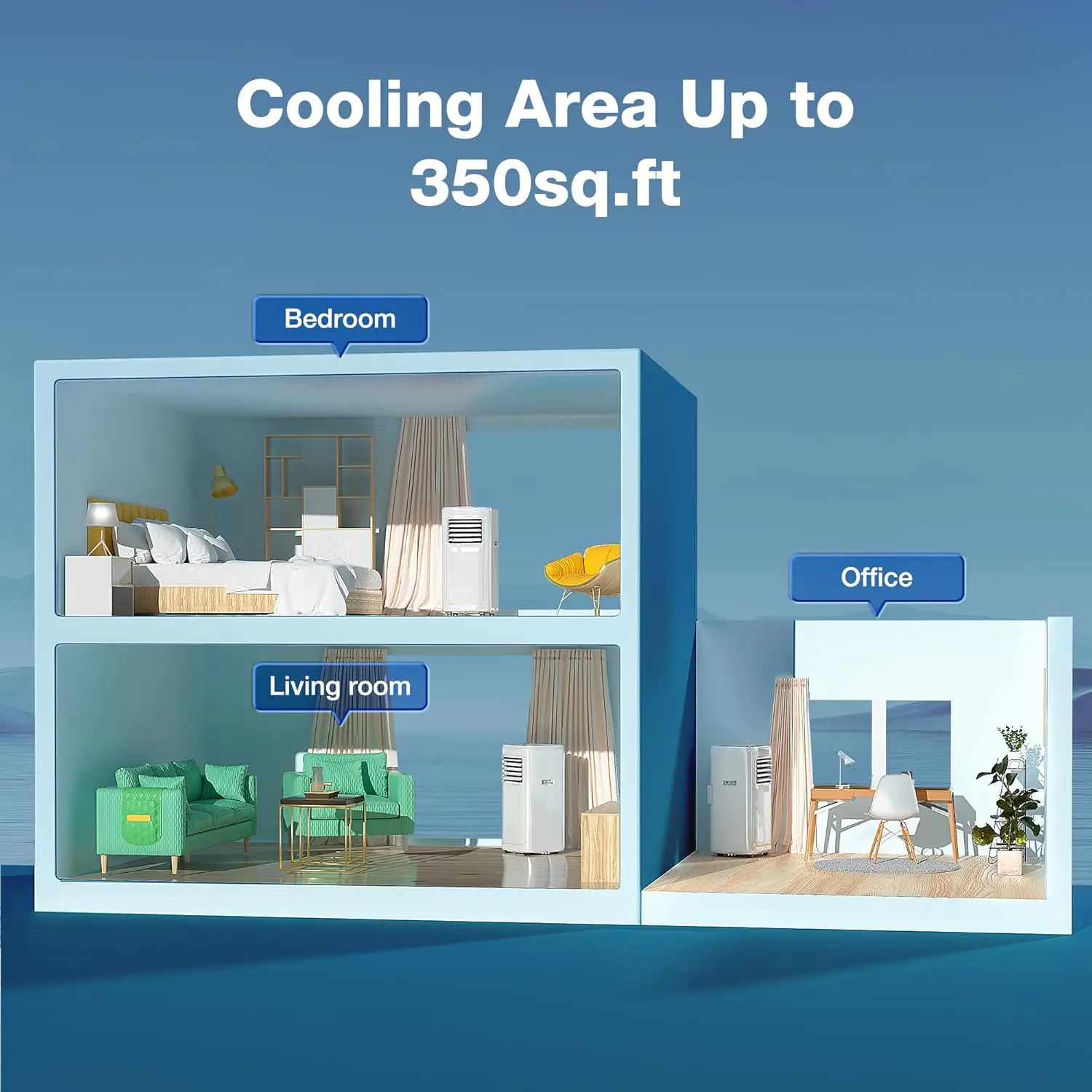 Climatiseurs portables avec télécommande, 8,000 BTU, Unités Ac portables, DeAquarelle, Fédération jusqu'à 350 m², 4 modes