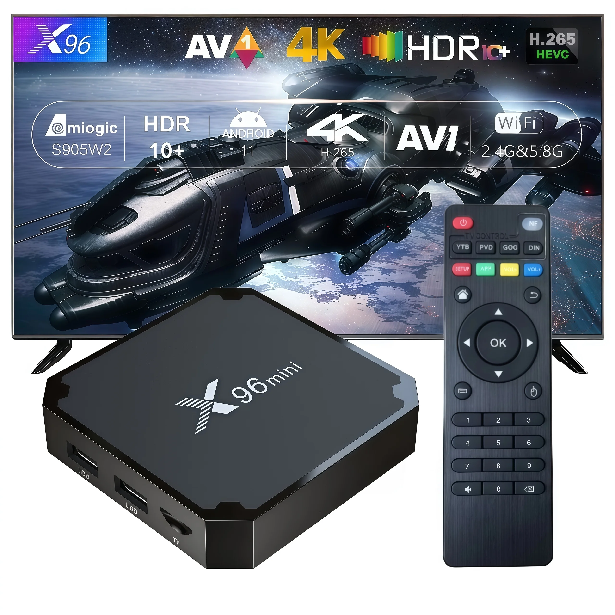 TV Box X96mini con Android 11, S905W2, 4K HD, HDR10+, Decodificación de Hardware AV1, Wi-Fi de Doble Banda, 1GB+2GB/8GB+16GB, Smart Set-Top Box