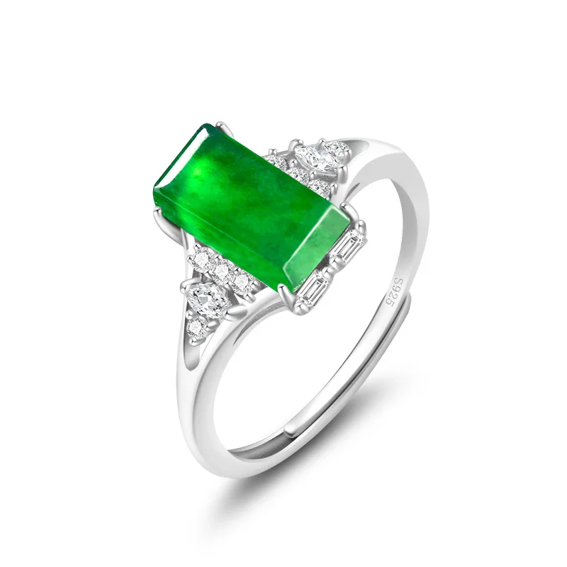 

Green Myanmar Jadeite Rings Stone Carved Gemstone 925 Silver Charm Amulet Natural Burmese Jade Gifts for Women Real Jewelry
