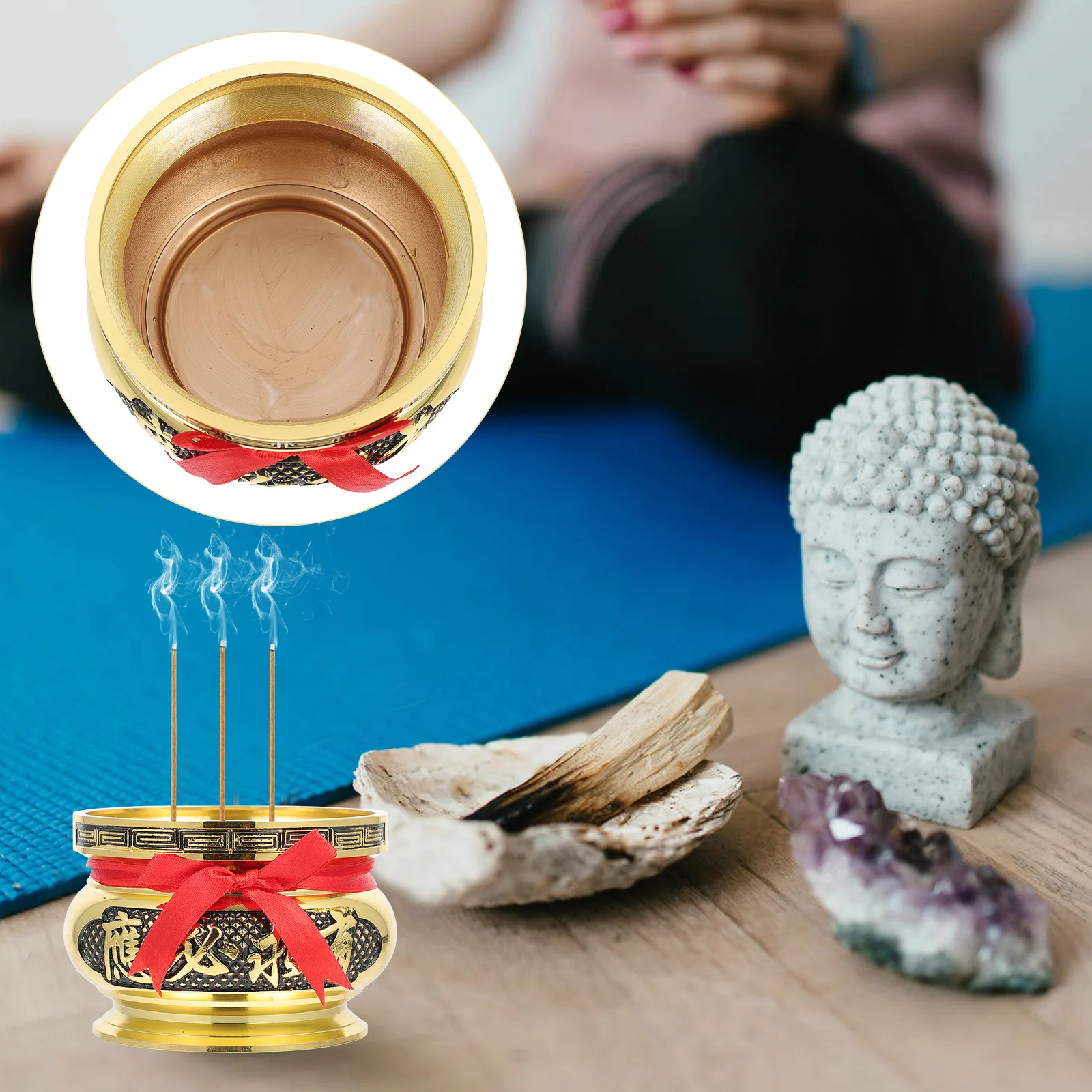 

1pc Classic Copper Alloy Incense Burner Carved Design Home Temple Aromatherapy Holder Burner For Yoga Meditation Room