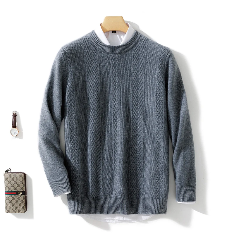 2022 100% Cashmere Thick Sweaters Knit Oneck Male Jumpers Winter Long Sleeve Warm Pullovers Men\'s Clothing