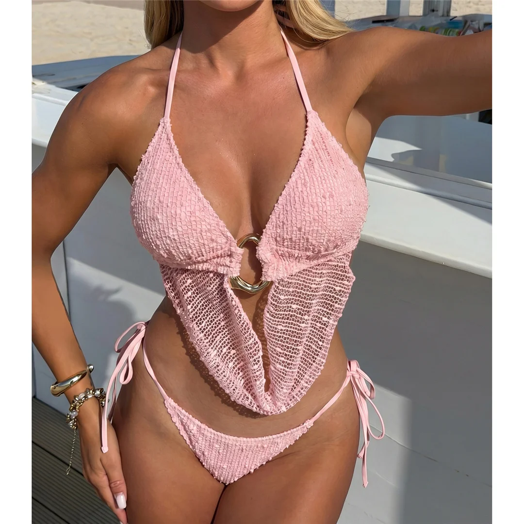 Neuer Tankini-Bikini mit Ausschnitten, Neckholder-Bikini, Damen-Badeanzug, zweiteiliges Bikini-Set, Badeanzug mit Trägern, Badebekleidung, Badeanzug V8076 – Detail 7