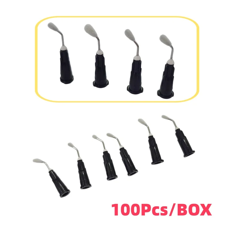 100Pcs/Box Dental Pre-Bent Needle Tips With Micro Brush End 20G Irrigation Bent Needle Tips Endo Dentistry Delievery Syringe Tip