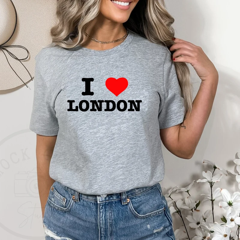 

Женская футболка с рисунком «I Love Heart London», хлопковая Свободная Повседневная летняя модная футболка в стиле Харадзюку, Новое поступление