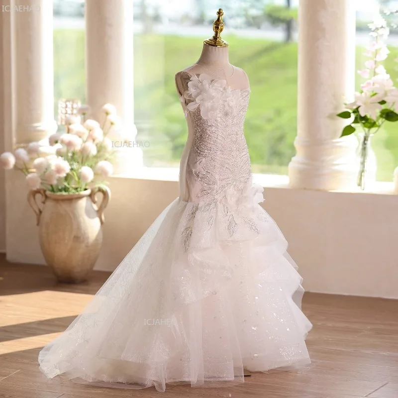 

Kids Girls Party Dress for Host PianoPageant Formal Celebration Flower Girl Dresses Performance Children Birthday Evening Gown