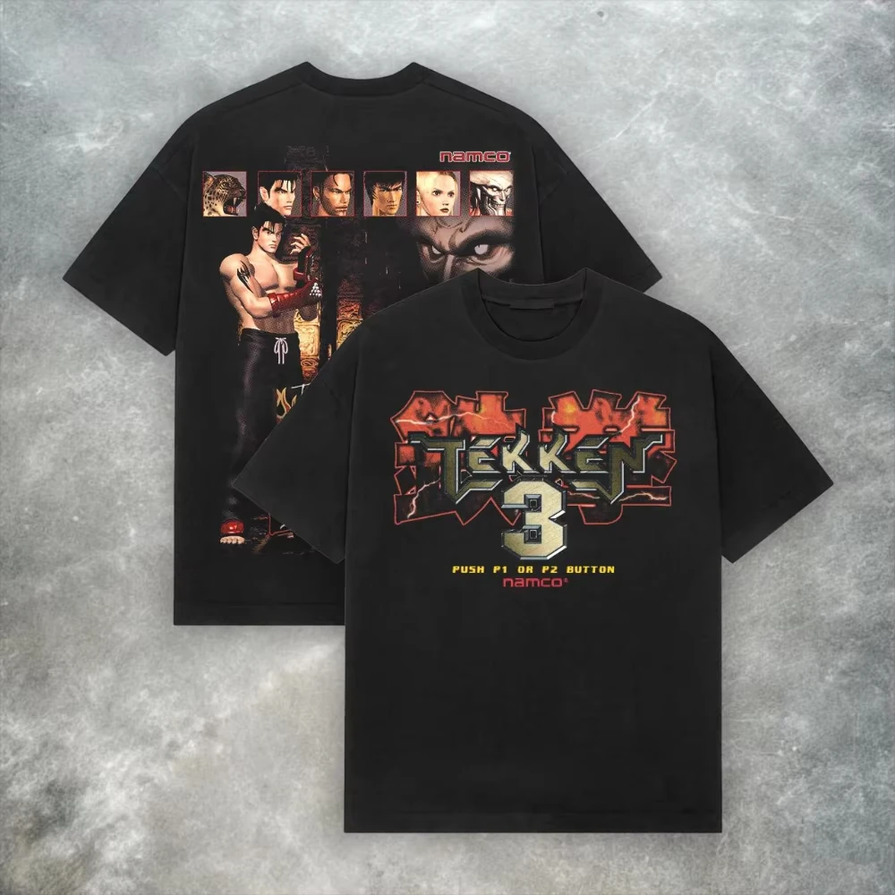 Camiseta Retro Tekken 3 PS2 Y2K, camiseta de juego de lucha Arcade, camiseta de algodón puro holgada, camiseta informal de moda Unisex, ropa para hombre