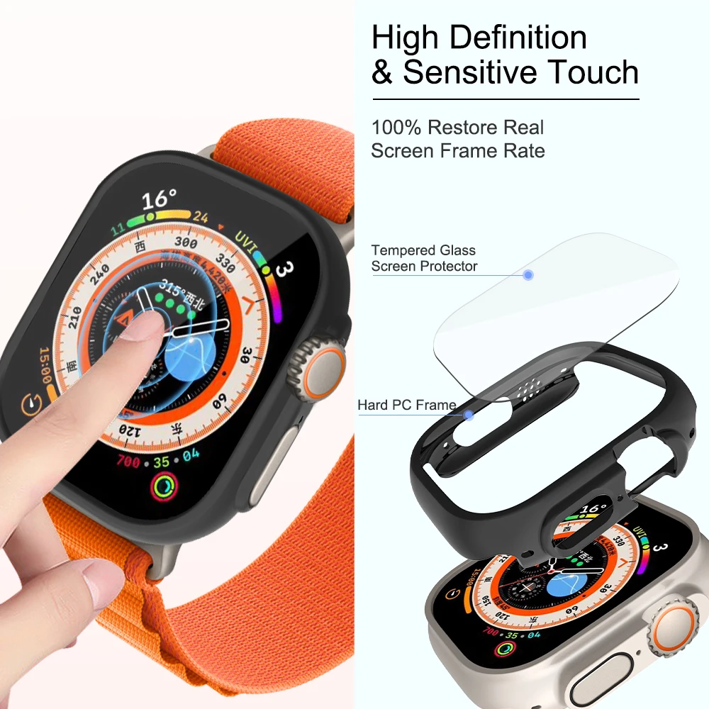 Szkło + matowy pokrowiec na zegarek do Apple Watch Ultra 49mm ochraniacz ekranu twardy PC pokrowiec ochronny zderzak do iwatch 8 Pro/Ultra