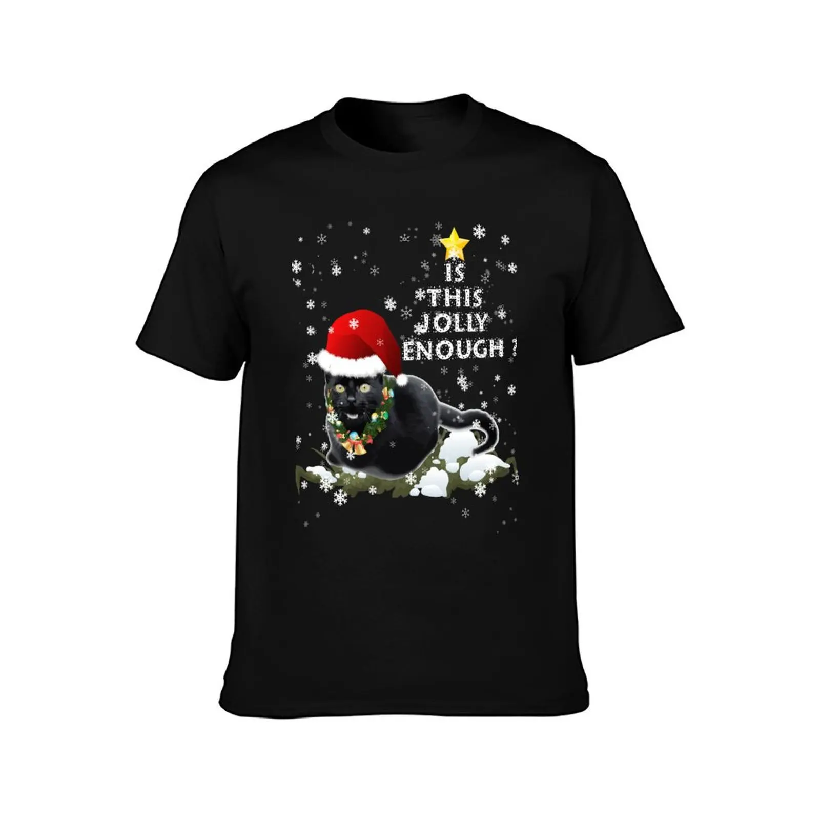 Is This Jolly Enough Funny Cat Santa Hat T-Shirt Summer Casual Cotton Tee Oversized Streetwear Tops Vintage Graphic Print
