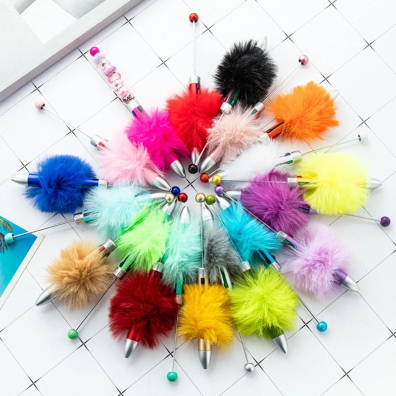 

6Pcs Beadable Ballpoint Pen Multicolor Ballpoint Pen Plush Ball Beadable Pen for Student Boy Girl Reward Birthday Gift