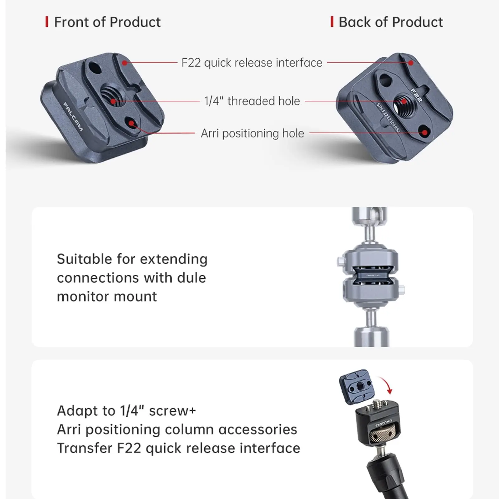 FALCAM F22 Dual Head Quick Release Plate 1/4