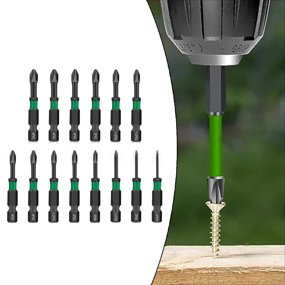 14Pcs 50mm PH00-PH2 Screwdriver Bits Set High Torque Carbide 1/4 Inch Hex Driver For Furniture Automotive Repair Tools