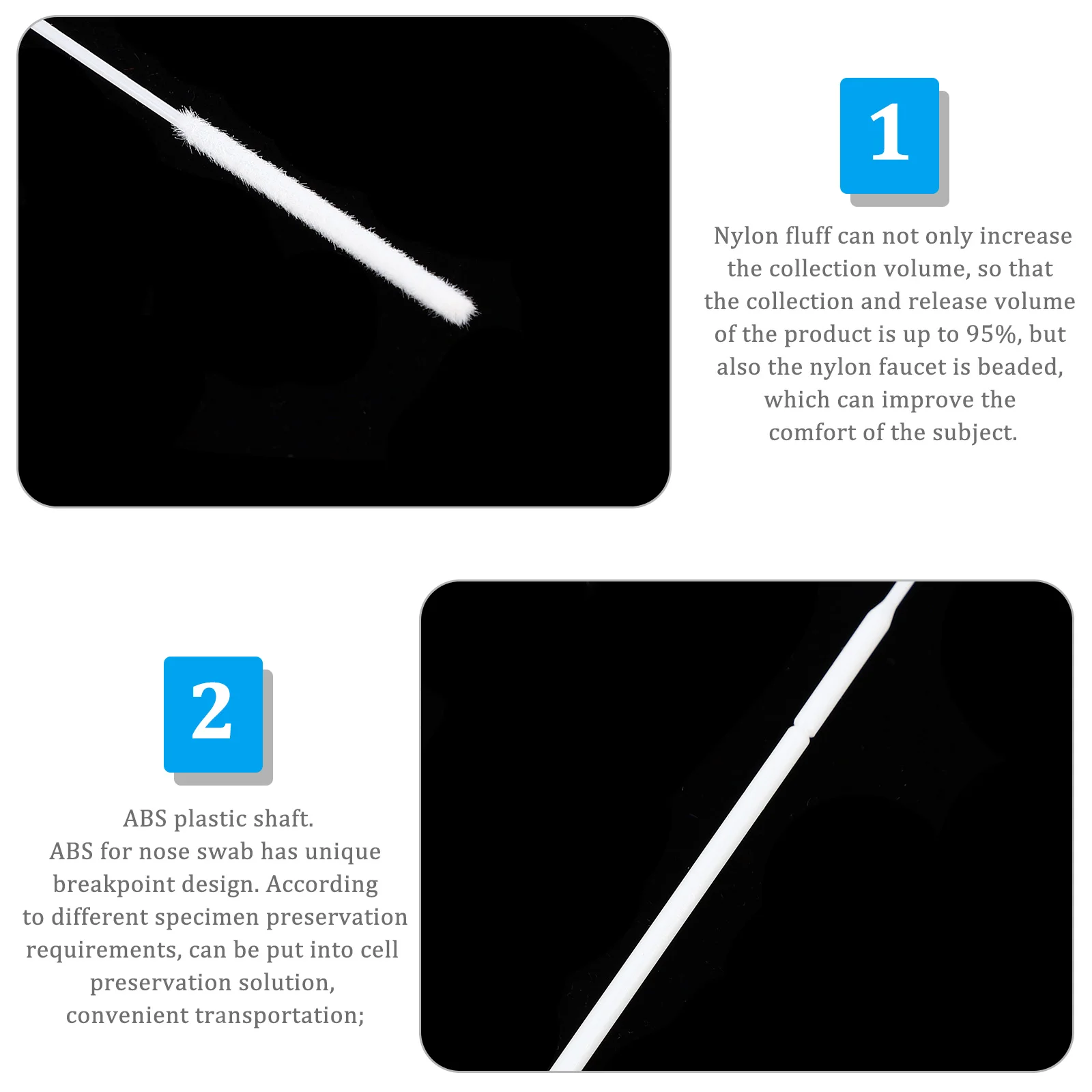 Nasal beflockte Tupfer Tupfer Tupfer nasaler Mund Mund nasopharyngeal sterile Probenahme Einweg Hals Baumwoll tupfer Stick Test beflockt