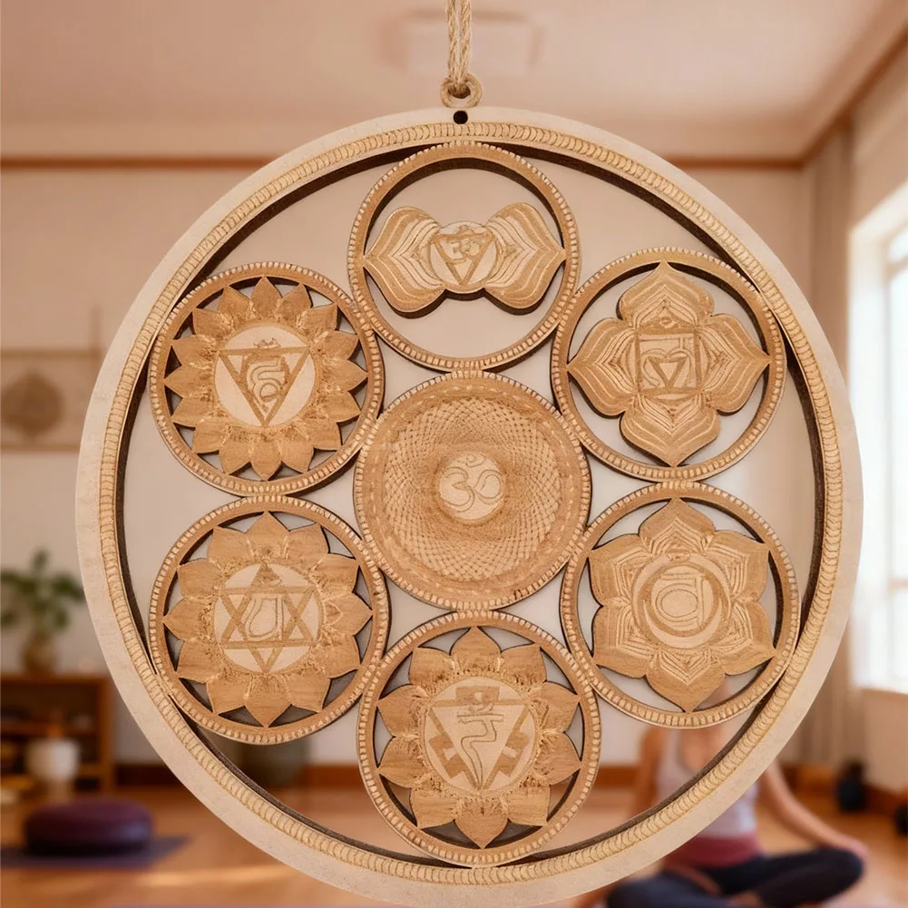 Yoga Seven Chakras Wooden Insulation Coaster Mandala Lotus Buddhism Meditation Healing Geometry Energy Home Wall Hanging Decor