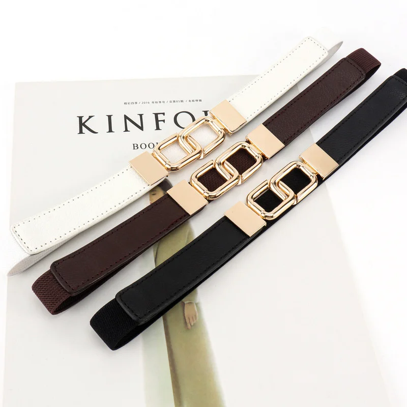 New Women's Belts Geometric Double-ring Buckle Belts Fashion All-match Waist Chain Elastic Adjustable Belt Women Dress Waistband