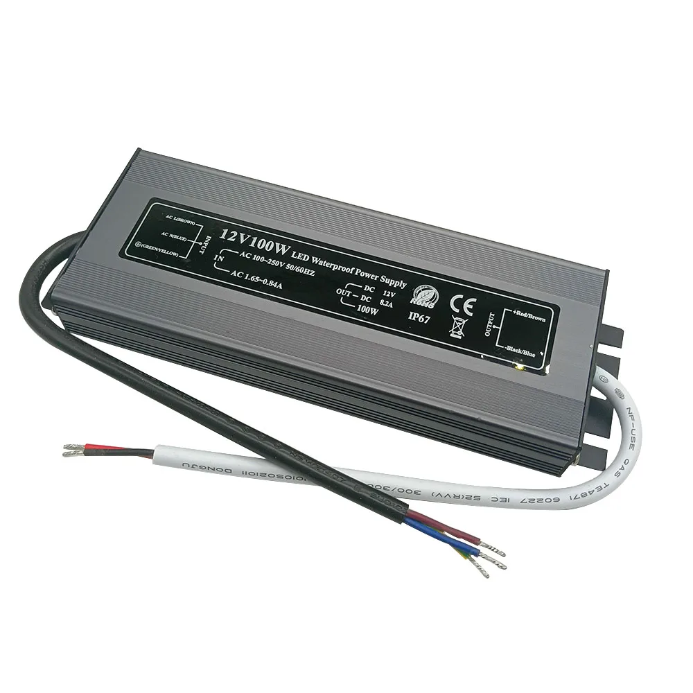 Waterproof Lighting Transformer AC 110V~220V To DC 12V 24V Power Supply 10W 20W 30W 50W 100W 150W 200W Outdoor IP67
