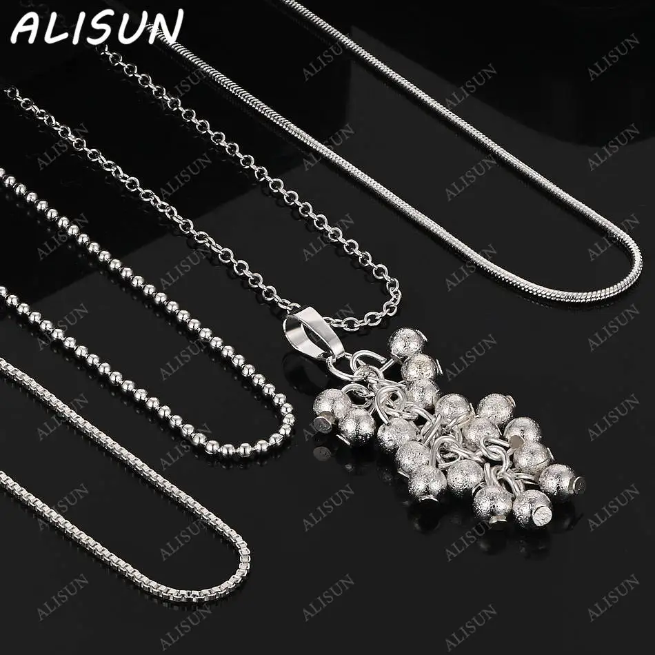 

ALISUN 40-75cm 925 Sterling Silver Bead Ball Pendant Necklace For Women Men Charm Trend Birthday Gift Fashion Party Fine Jewelry