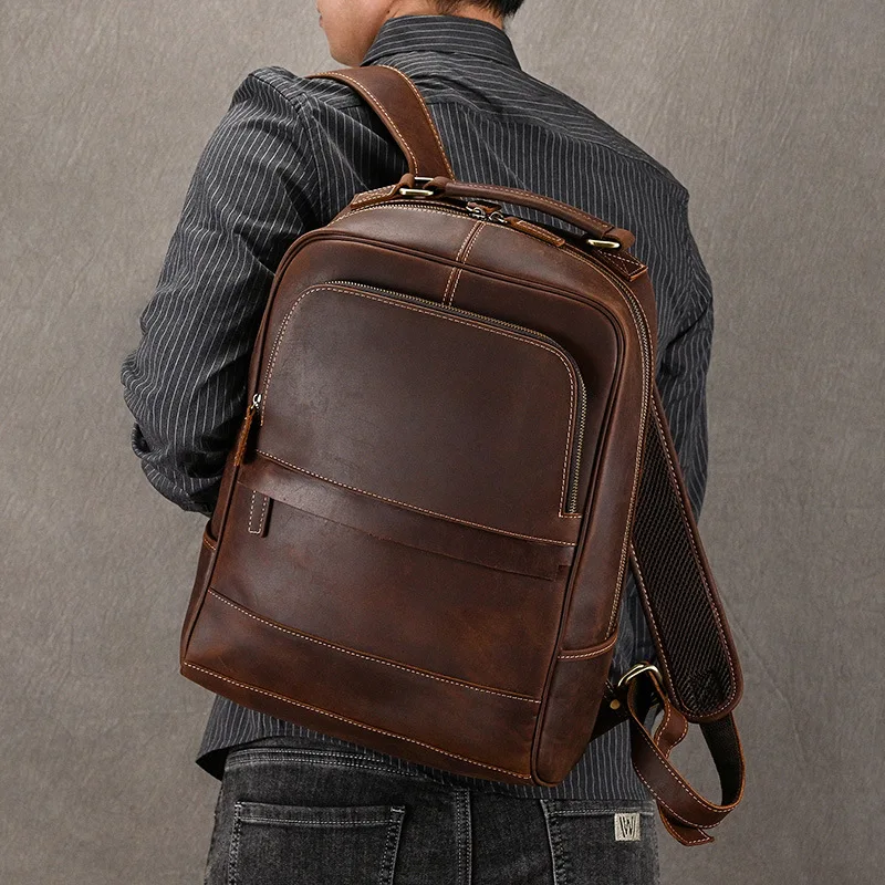 حقيبة التنقل في الهواء الطلق حقائب الظهر المدرسية متعددة الوظائف بسيطة حقائب الظهر للأعمال حقائب الكمبيوتر المحمول الجلدية Mochila MHSJB #1