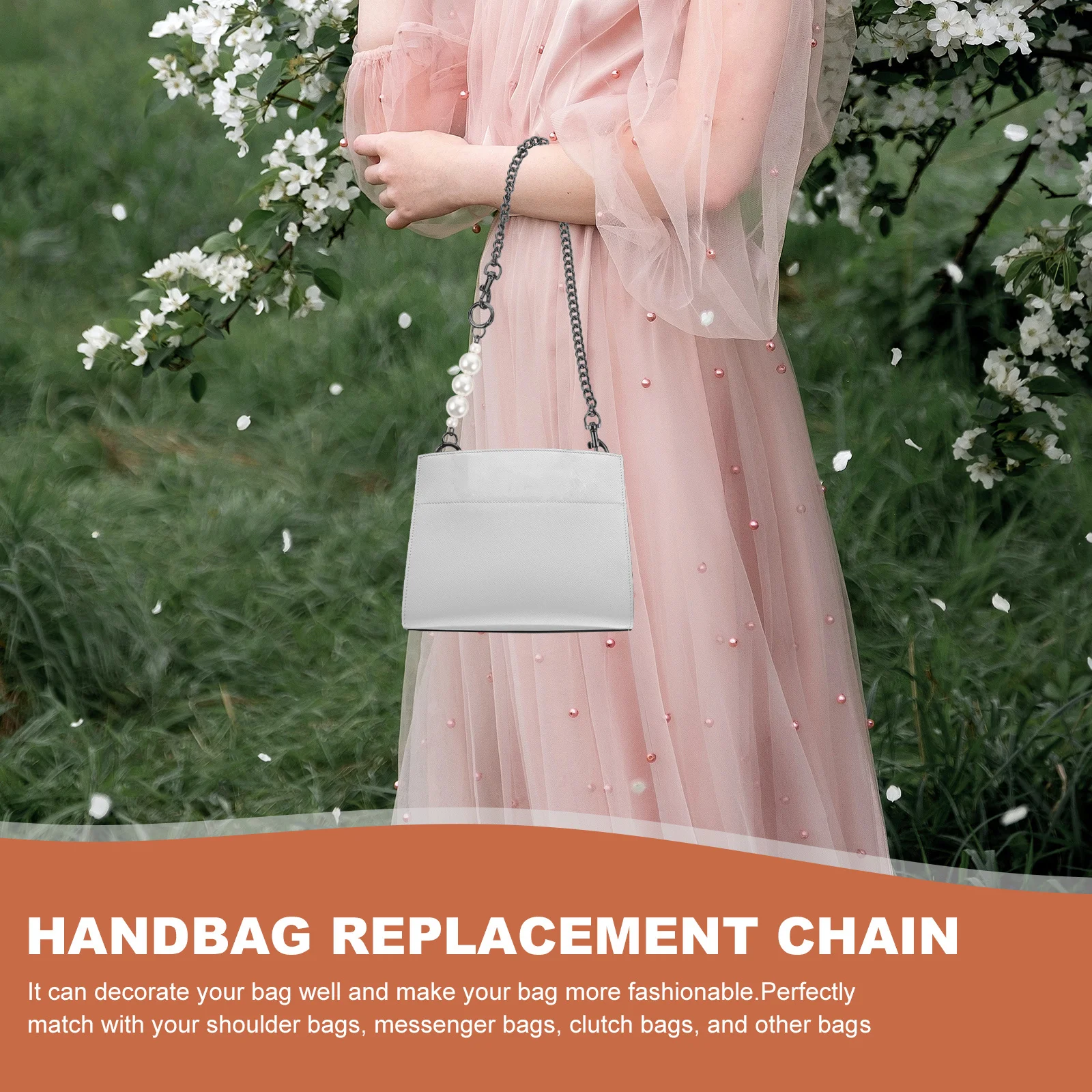 Borsa a mano con design a perla, catena di ricambio, borsa fai da te, cinturino in metallo per pochette a tracolla, accessorio decorativo di moda