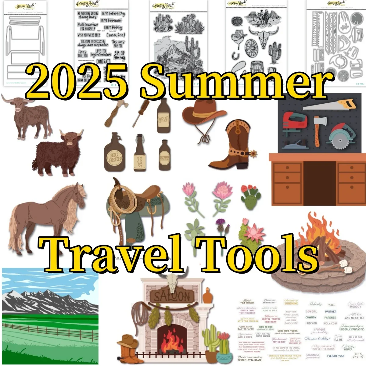 Tools Saddles Cowboy Boots Firepit Cutting Die Clear Stamps Range Scene Stencil Hot Foil For DIY Scrapbook Greeting Card 2025