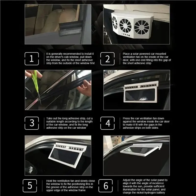 Reliable-2X 3 Head Solar Car Cooling Fan Electric Car Air Cooler Charging Vent Radiator Backseat Front Seat Purifiers B