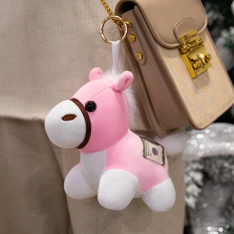 لطيف صغير الحصان قلادة المفاتيح ألعاب من نسيج مخملي Kawaii الحيوان محاكاة محشوة دمية حقيبة ديكور الأطفال زودياك الحصان الهدايا