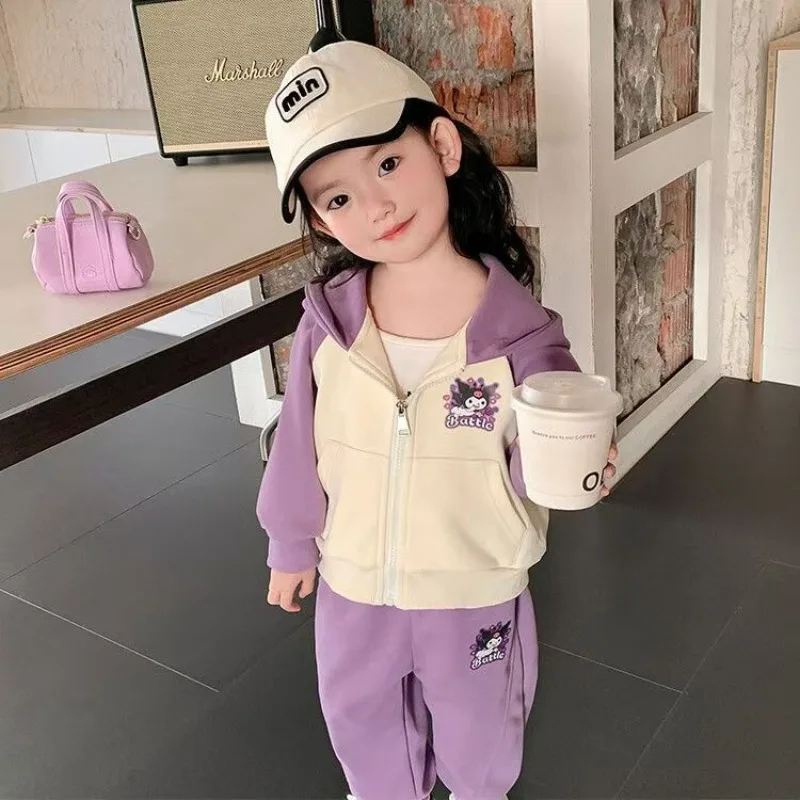 

Kawaii Kuromi Sanrio Children Cute Cartoon Comfortable Warm Sportswear Student Long Sleeved Jacket Hoodie Trousers Gift for Kids