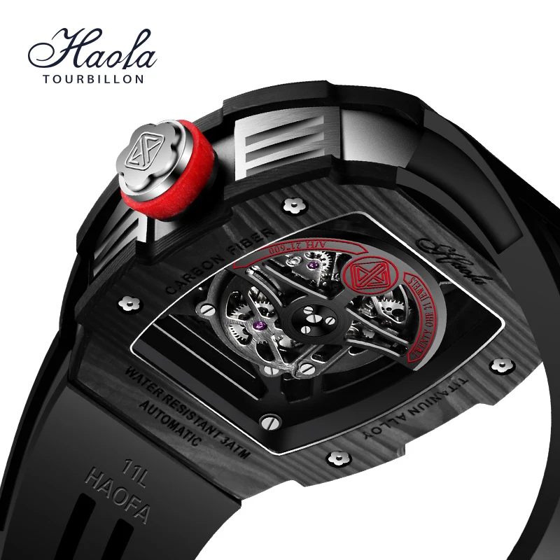 Haofa Skeleton Automatic Mechanical Watch for Men Luxury Carbon Fiber Case Sapphire Wristwatch Waterproof Fashion Business 1902