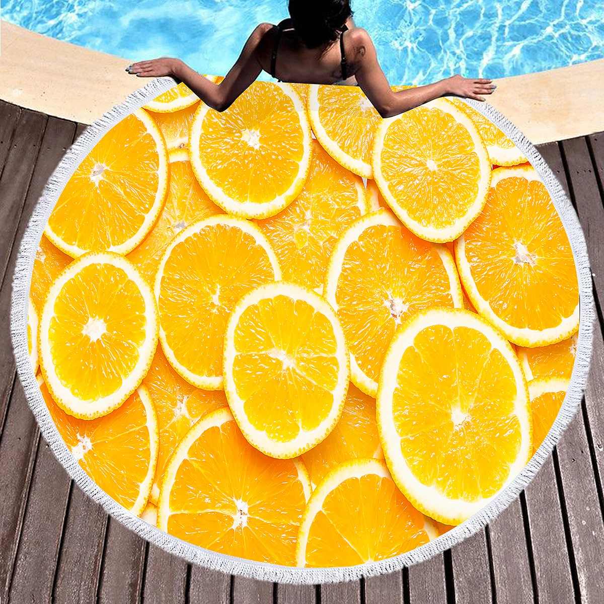 Orange Juice Beach Towel Fresh Orange Juice Design Soft Polyester Round Beach Towels for Beach Cushion Yoga Towel Indoor Outdoor
