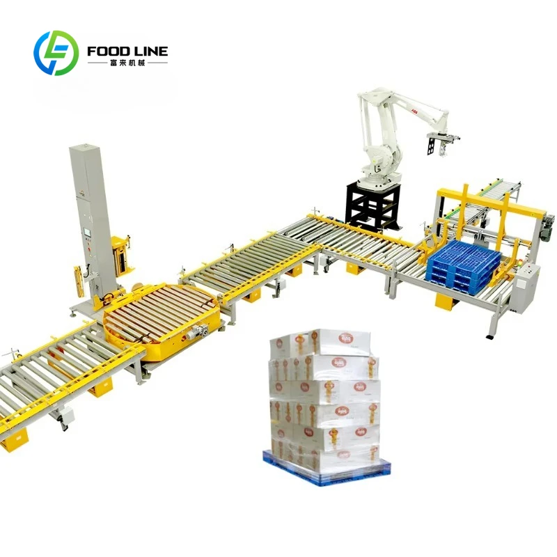 Customized Food Box Production Fully Automatic Robot Palletizer Packing Line Wrapping Machine
